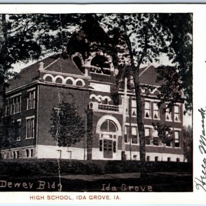 1907 UDB Ida Grove, IA Dewey High School Building Litho Photo Postcard A172