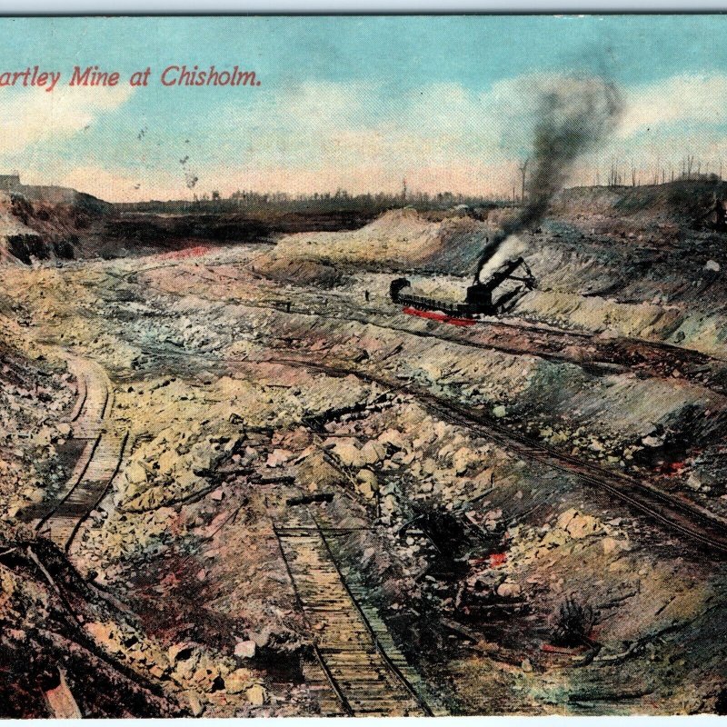 c1910s Chisholm MN Hartley Iron Mine Steam Excavator Crane Railway Postcard A102