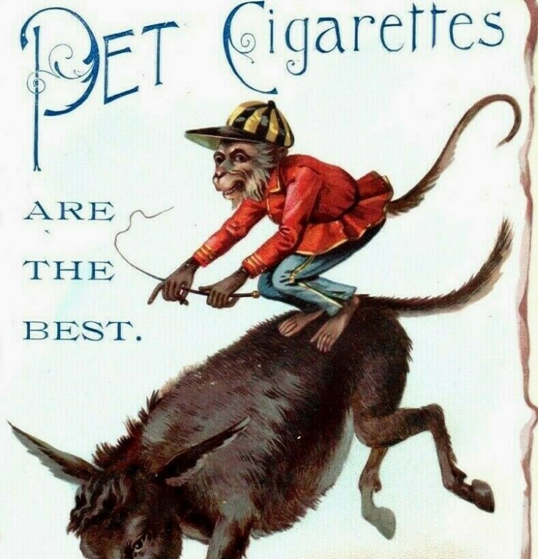 1880s-90s Pet Cigarettes Allen & Ginter Monkey Riding Donkey #5M 