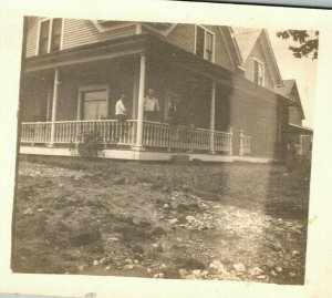 Vintage 1900's RPPC Postcard - Three Guys on the Porch of Suburban Home