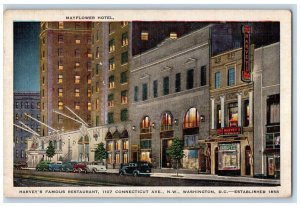 1950 Mayflower Hotel Harvey's Restaurant Cars Street View Washington DC Postcard