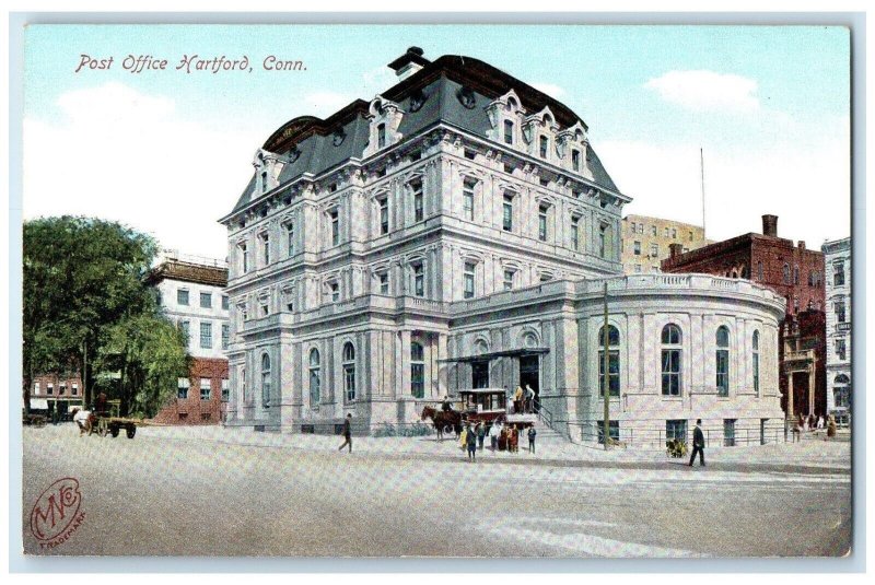 c1905 Post Office Building Horse Carriage Hartford Connecticut Antique Postcard