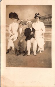 Real Photo Postcard Two Couples in Seaside Photo Studio Long Beach California