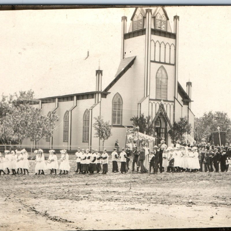 c1900s Children Church Scene RPPC Parade March Cathedral Chapel Real Photo A127