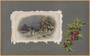 Vintage Christmas  A Joyful Christmas Picture on silk pillow - 1908