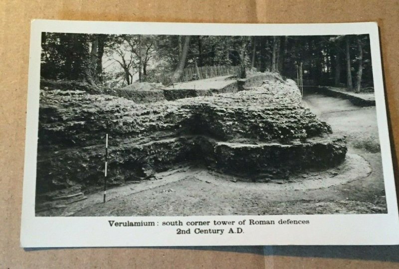 VINTAGE UNUSED REAL PHOTO POSTCARD VERULAMIUM ROMAN DEFENSES TOWER UK