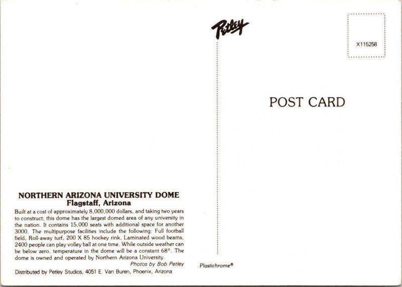 AZ, Flagstaff NORTHERN ARIZONA UNIVERSITY Domed Sports Stadium~Band 4X6 Postcard