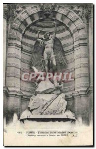 Postcard Former Paris Saint-Michel Fountain Details Archangel slaying the Dem...