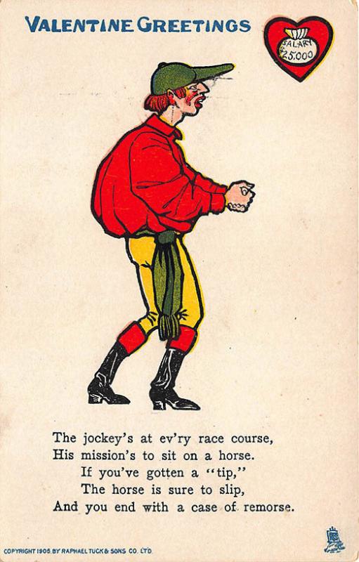 Valentine's Day Valentine Poem Raphael Tuck #7 Postcard Jockey