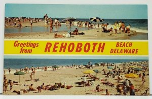 DE Greetings from REHOBOTH Beach Delaware Banner Dual View Postcard I14