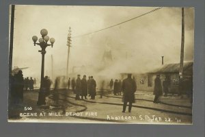 Aberdeen SOUTH DAKOTA RPPC 1911 DEPOT FIRE Milwaukee Railroad TRAIN STATION 