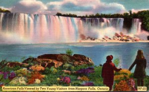 New York Niagara Falls American Falls Viewed By Two Young Visitors 1956