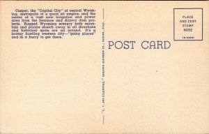 Vtg 1940s Greetings from Casper Wyoming WY Large Letter Linen Postcard