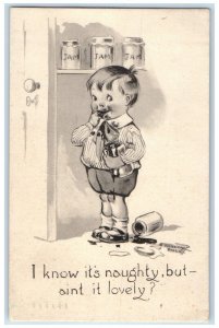 1913 Little Boy Eating Jam Schenectady New York NY Posted Antique Postcard