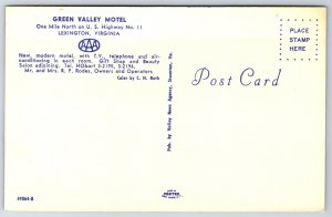 Banner Greeting~Green Valley Motel Lexington Virginia~Vintage Postcard