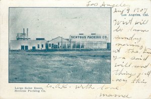Postcard Sentous Packing House Los Angeles CA Balloon Route Fruit Citrus Packing