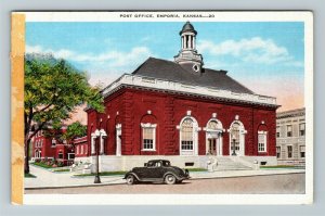 Emporia KS-Kansas, Post Office, Automobile, Vintage c1949 Postcard