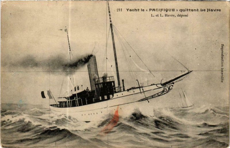 CPA AK Yacht le 'Pacifique' quittant Le Havre, SHIPS (762743)