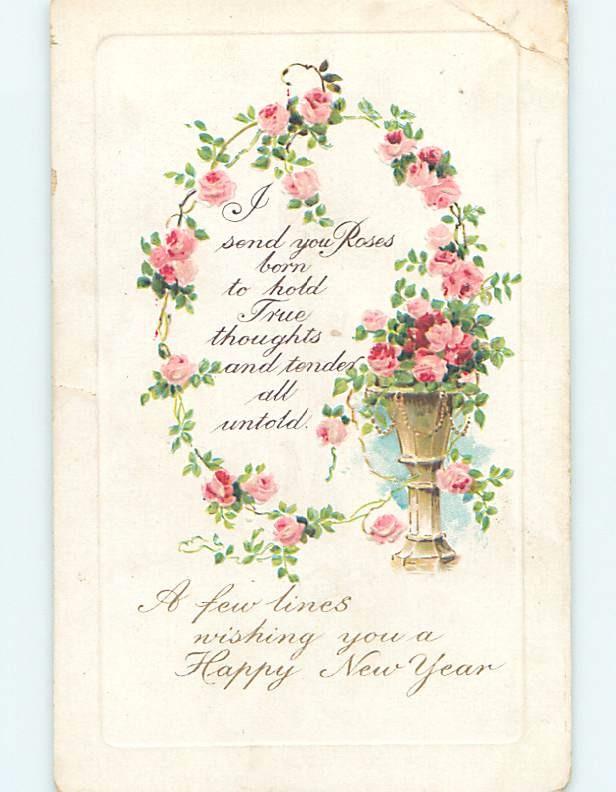 Bent corner Divided-Back new year PINK ROSE FLOWERS IN FLOWER POT ho3735