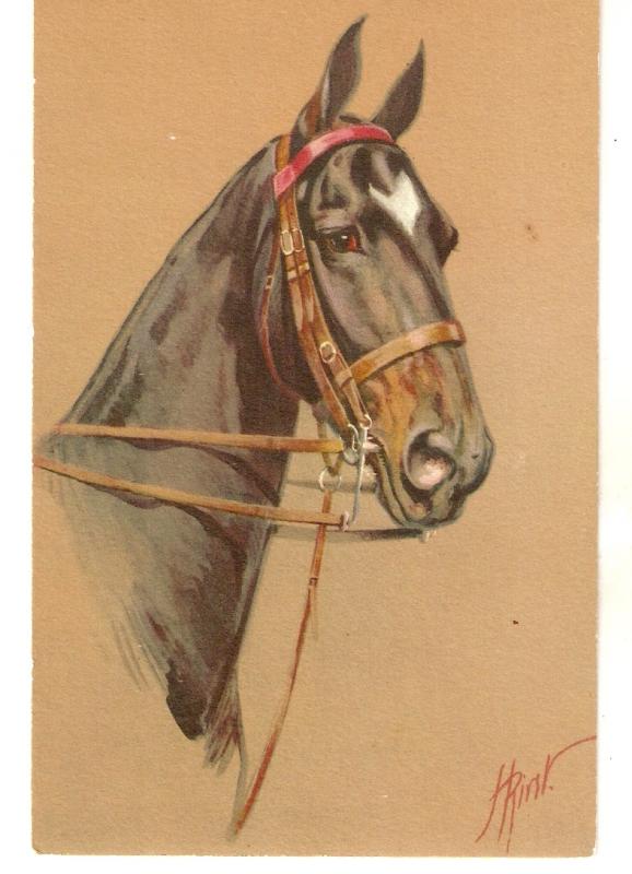 Horse Nice antique Swiss postcard. Artist signed