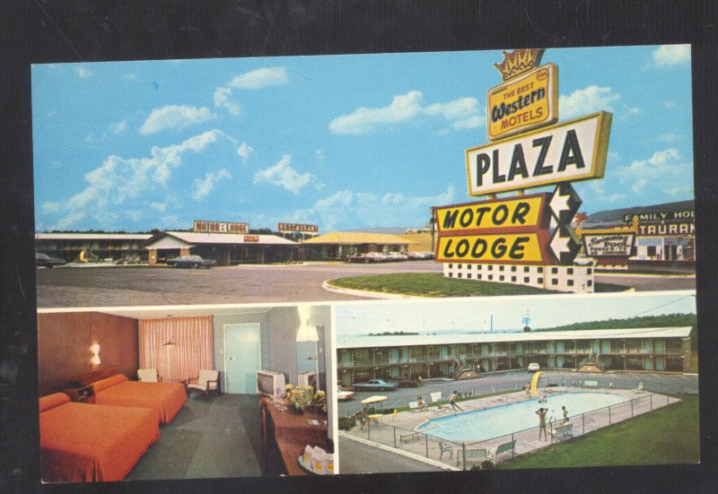 BREEZEWOOD PENNSYLVANIA PA. PLAZA MOTOR LODGE OLD CARS ADVERTISING POSTCARD POOL