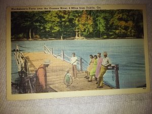 Dublin Georgia GA Blackshears Ferry Adults and Child Tichnor Linen Postcard