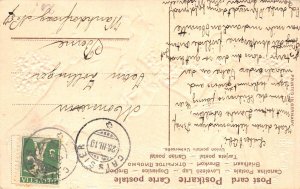 L175 Easter Greetings 1910 Boy Rabbits eggs embossed postcard