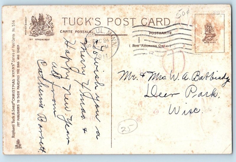 St. Paul Minnesota MN Postcard Christmas Hymns Holly Berries Embossed 1911 Tuck