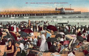 Beach and Sun Pavilion, Long Beach, California, Early Postcard, Unused
