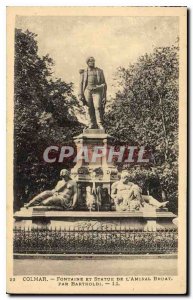 Old Postcard Colmar Fontaine and statue of Admiral Bruat By Bartholdi