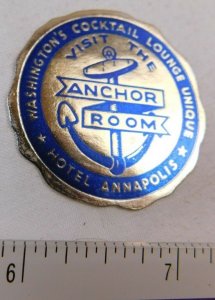 Anchor Room Cocktail Lounge Hotel Annapolis Washington Poster Stamp Label #2 P31