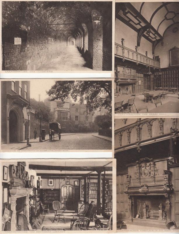 Lot 5 postcards London - Charterhouse fireplace library interior cloisters lodge