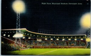1940s Night View Municipal Stadium Davenport Iowa Postcard
