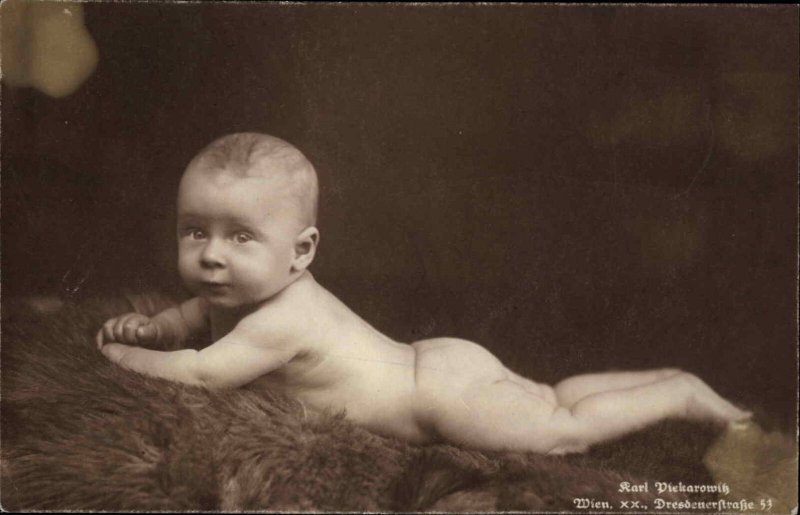 Bare Butt Baby Studio Wien Austria c1930 Real Photo Postcard