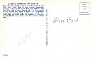 Manhattan NY-Fort Lee NJ~George Washington Bridge Aerial View~1960s Postcard