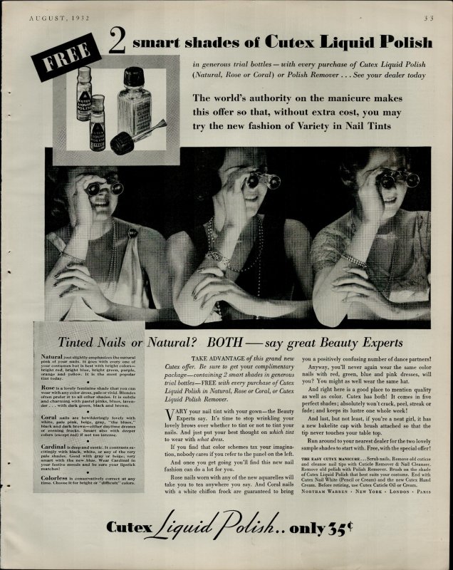 1932 Cutex Nail Polish Tinted or Natural Vintage Print Ad 2927 | Ephemera - Advertising, Postcard / HipPostcard 1932 Cutex Nail Polish Tinted or Natural Vintage Print Ad 2927 | Ephemera - Advertising, Postcard / HipPostcard