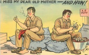 Comic Humor WW2 1942 Military Chores Mother Postcard Tichnor 20-9581