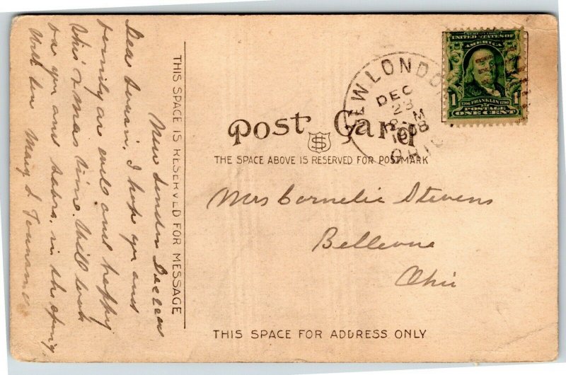 postcard Ohio, New London - Public School - 1908