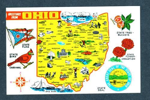 OH Greetings From State Map OHIO  Eaton Ada Delta PC