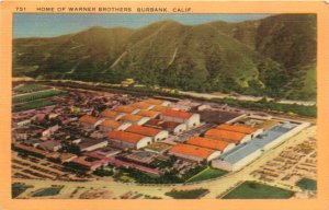 Home Of Warner Brothers Studios, Burbank California Vintage Postcard