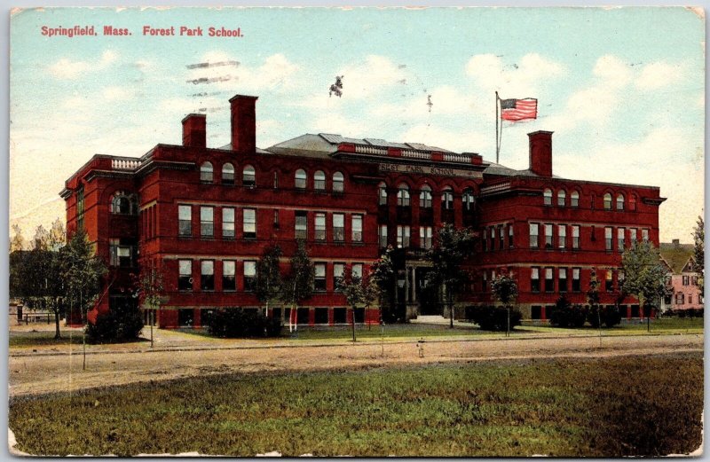 1910's Forest Park School Springfield Massachusetts Building And Ground Postcard