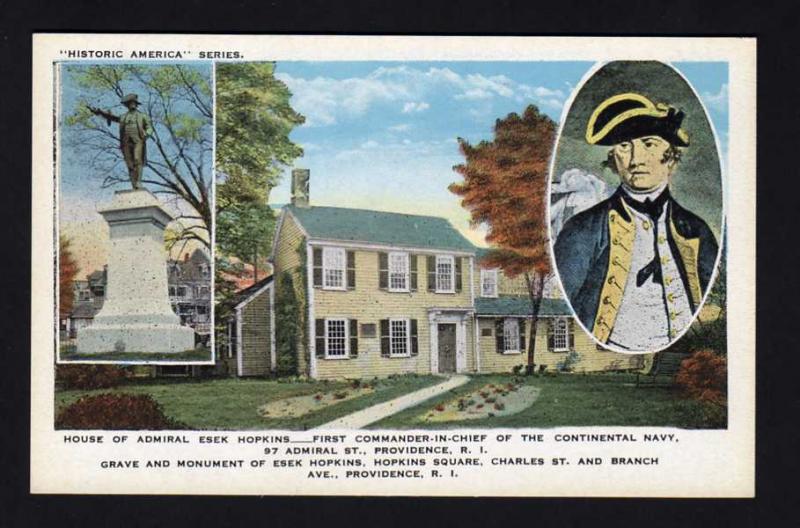 RI Esek Hopkins House, Naval History, Providence, Rhode Island Postcard, Naval