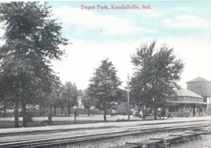 Kendallville IN Train Station Depot Park Auburn Postcard Company Advertising