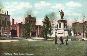 Vintage Postcard Soldiers Monument Fitchburg Massachusetts Hugh C. Leighton Pub.