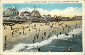 Rehoboth Beach DE Beach & Boardwalk c1920 Postcard