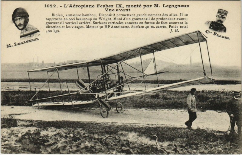 PC CPA AVIATION, L'AÉROPLANE FERBER IX PAR LEGAGNEUX, Vintage Postcard (b24223)