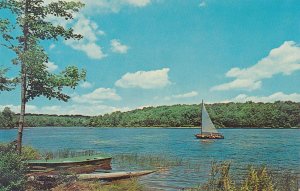 Sailboat on Promised Land Lake State Park in the Pennsylvania Poconos - pm 1974