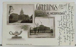 Greetings from Lincoln Nebraska Multi View 1906 Postcard L17