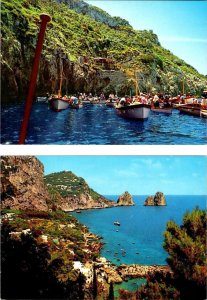 2~4X6 Postcards Capri, Italy GROTTO AZZURA Boats & FARAGLIONI Bird's Eye View