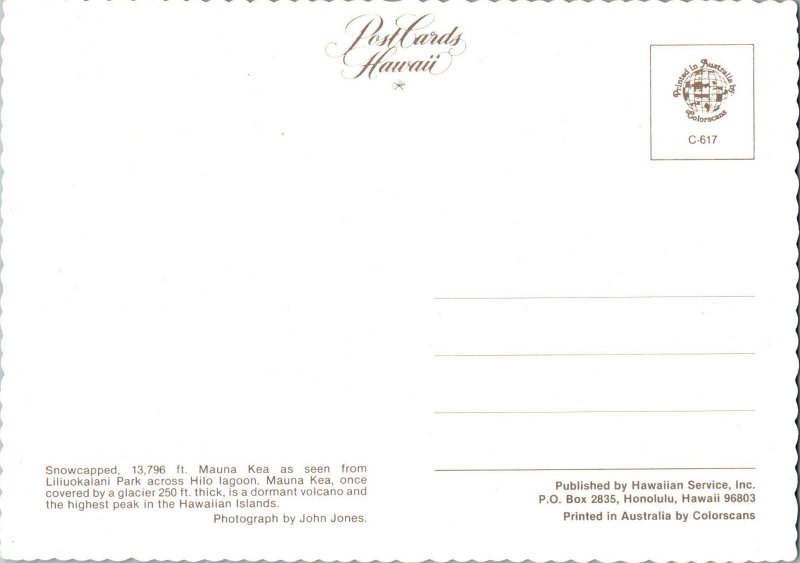 Mauna Kea, as seen from Hilo, Hawaii Postcard CE8